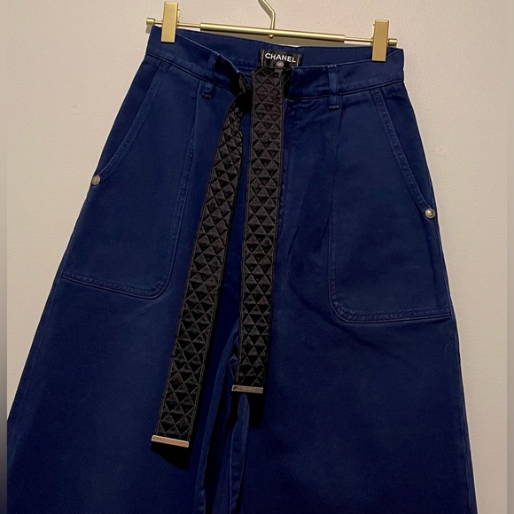 Chanel Quilted Belt Wide Leg Jeans Pants 34 - Picture 2 of 10